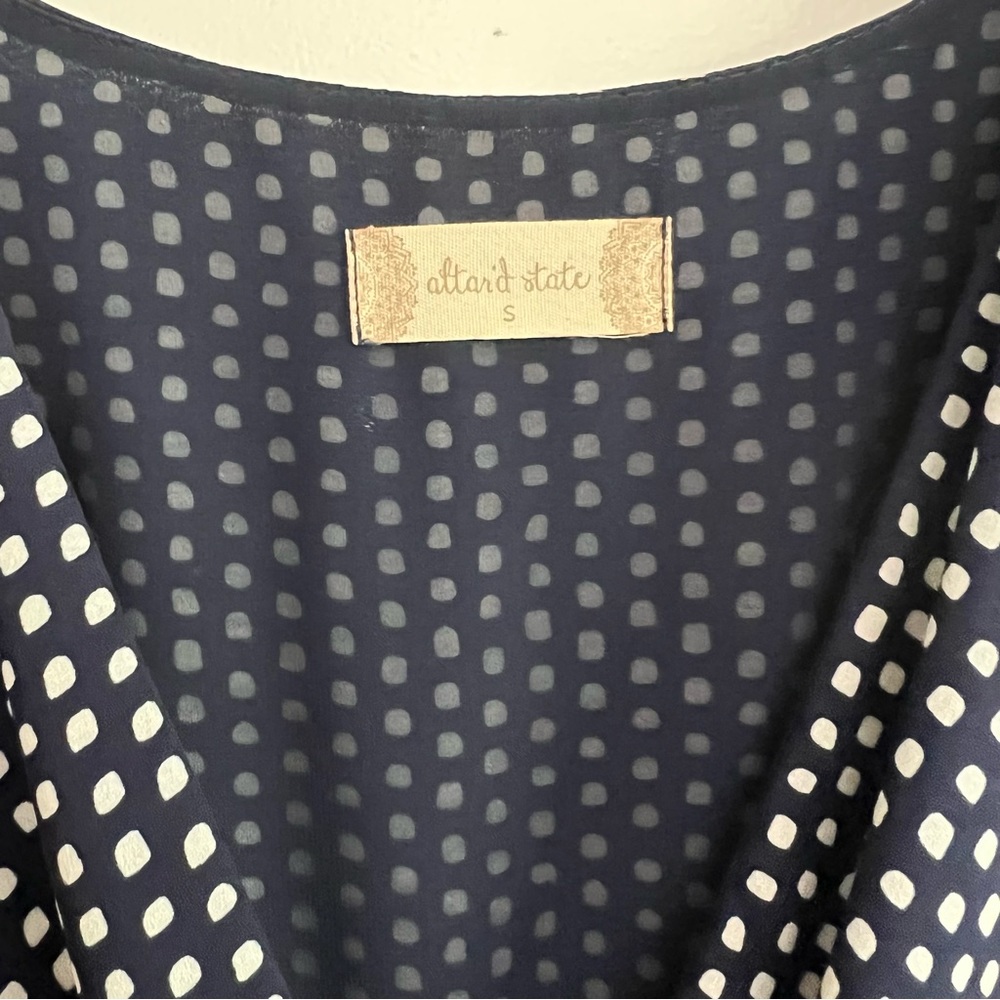 Altar’d State Navy Blue Polka Dot Sweetheart Flare Dress - Picture 7 of 11